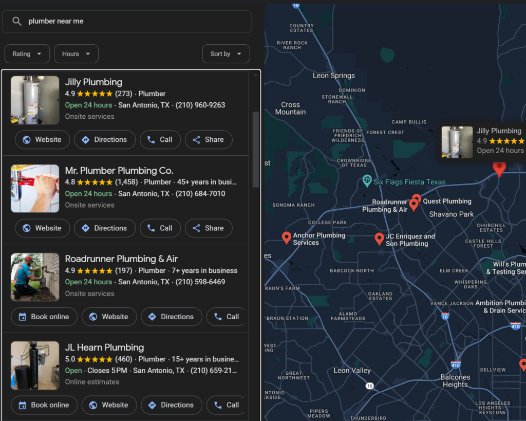 Google local search results